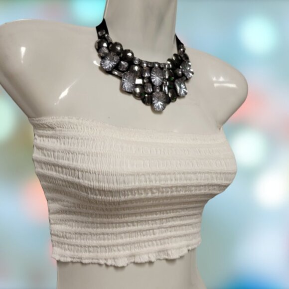 White Sexy Crop Top Strapless Tube Top Smocked Stretchy Summer Bandeau - NEW - Picture 5 of 12